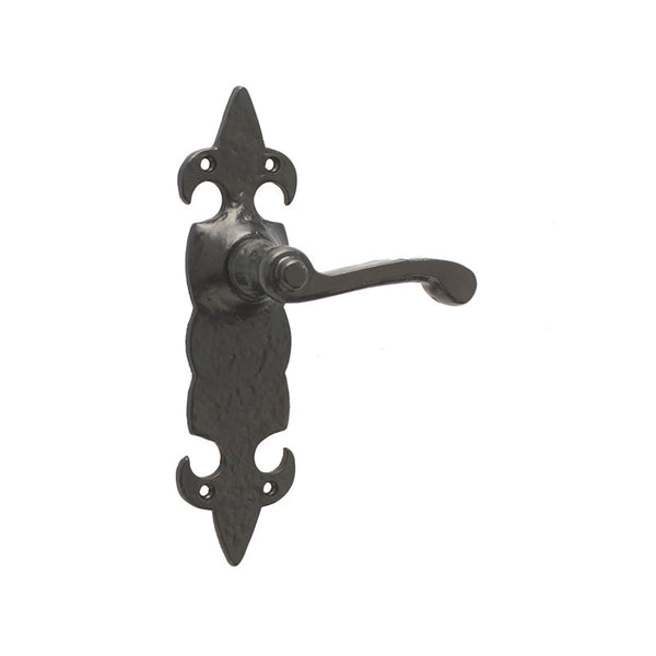 Frelan, Fleur De Lys Suite Door Handle on Latchplate Black, Door Handles, Lever Handles On Latch Backplate