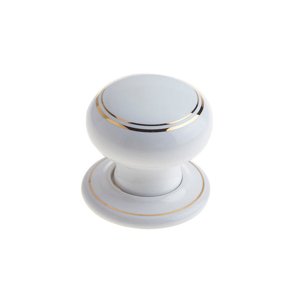 Frelan, Porcelain Mortice Door Knob White & Goldline, Door Knobs, Mortice Door Knobs