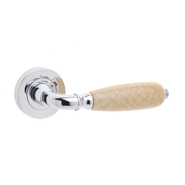 Frelan, Oxford Handle on Rose Polished Chrome & Cream Crackled Porcelain, Door Knobs, Mortice Door Knobs