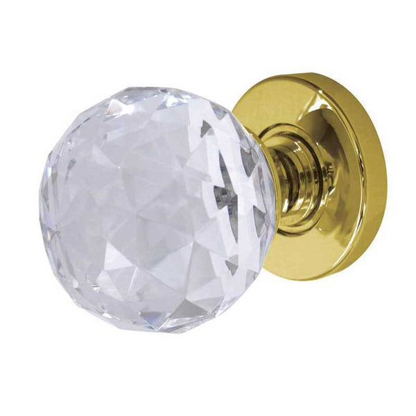 Faceted Glass Mortice Door Knob Polished Brass