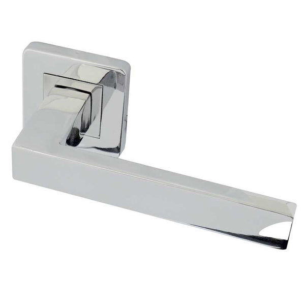 Frelan, Sirius Door Handle on Rose Grade 304 Polished Stainless Steel, Door Handles, Lever Handles On Round Rose