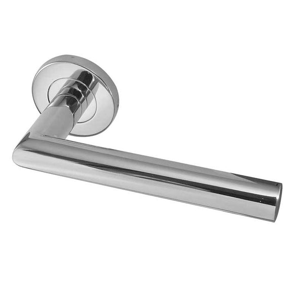 Frelan, Julian Door Handle on Rose Grade 304 Polished Stainless Steel, Door Handles, Lever Handles On Round Rose