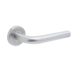 Frelan, Radium Door Handle on Rose Grade 201 Satin Stainless Steel, Door Handles, Lever Handles On Round Rose