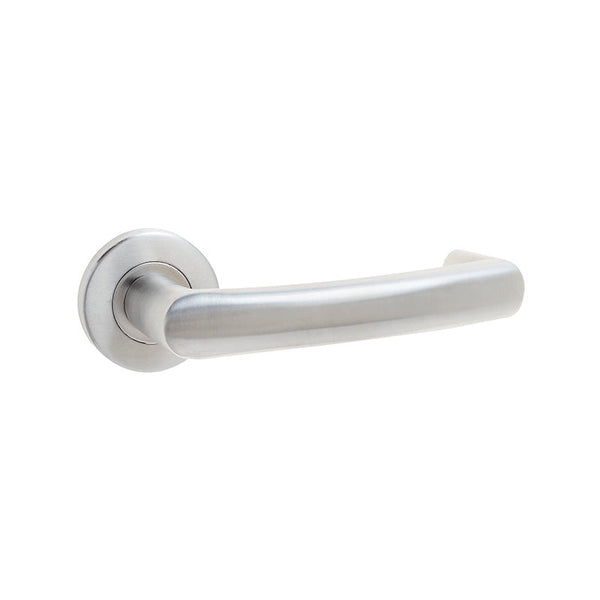 Frelan, Juno Door Handle on Rose Grade 304 Satin Stainless Steel, Door Handles, Lever Handles On Round Rose