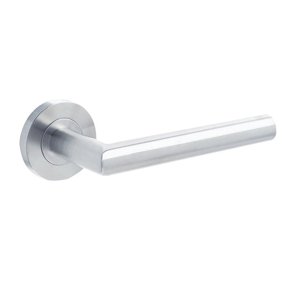 Frelan, Julian Door Handle on Rose Grade 304 Satin Stainless Steel, Door Handles, Lever Handles On Round Rose