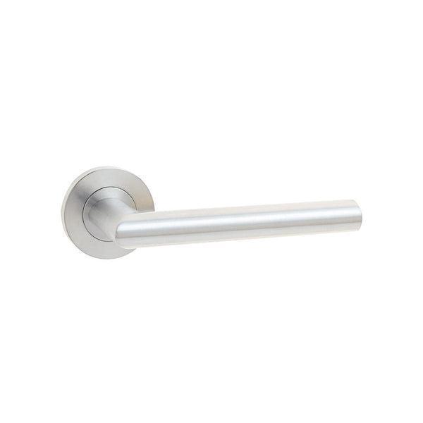 Frelan, Neptune Door Handle on Rose Grade 304 Satin Stainless Steel, Door Handles, Lever Handles On Round Rose