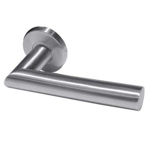 Frelan, Neptune Door Handle on Rose Grade 201 Satin Stainless Steel, Door Handles, Lever Handles On Round Rose