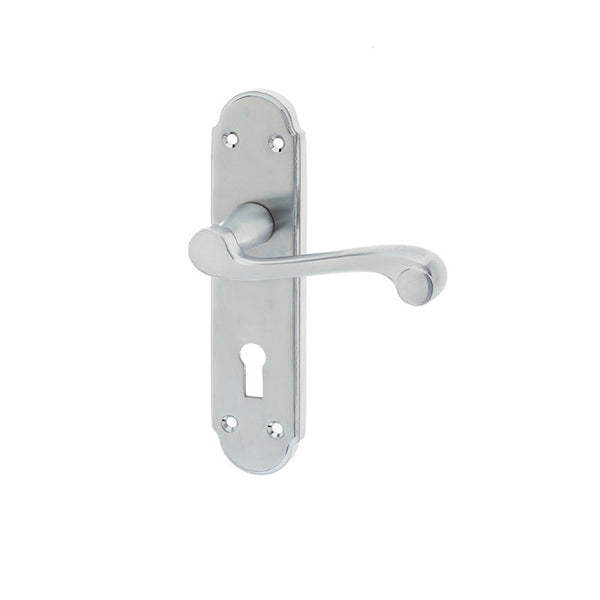 Frelan, Marlow Suite Door Handle on Lockplate Satin Chrome, Door Handles, Lever Handles On Lock Backplate