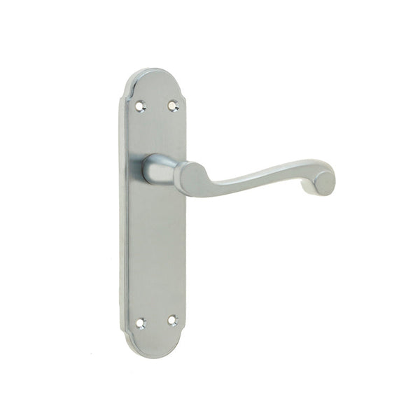 Frelan, Marlow Suite Door Handle on Latchplate Satin Chrome, Door Handles, Lever Handles On Latch Backplate