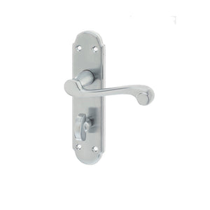 Frelan, Marlow Suite Door Handle on Bathroom Plate Satin Chrome, Door Handles, Lever Handles On Bathroom Backplate