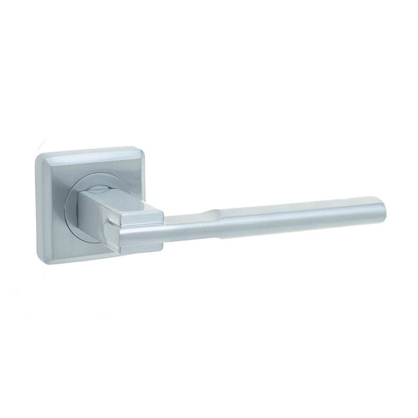 Frelan, Seros Door Handle on Rose Satin Chrome, Door Handles, Lever Handles On Round Rose