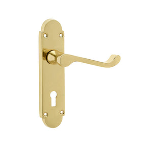 Frelan, Epsom Kontrax Suite Dooor Handle on Lockplate Electro Brassed, Door Handles, Lever Handles On Lock Backplate