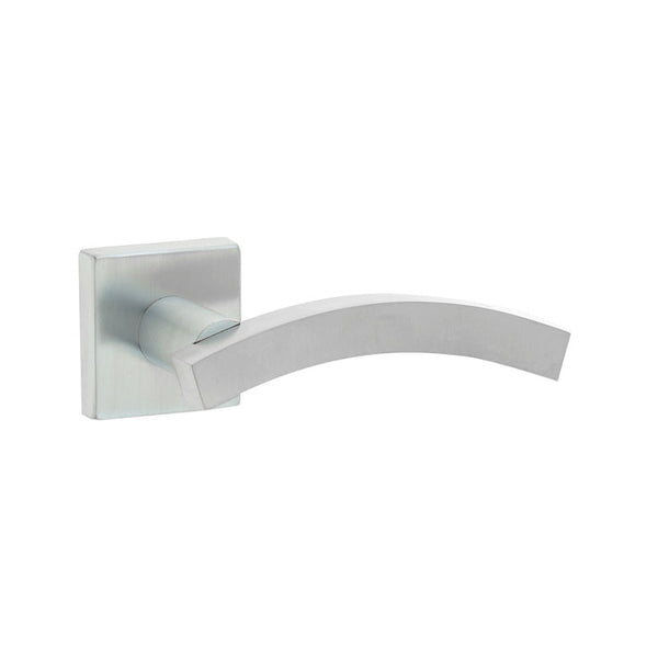 Frelan, Kubus Curved Door Handle on Rose Satin Chrome, Door Handles, Lever Handles On Round Rose