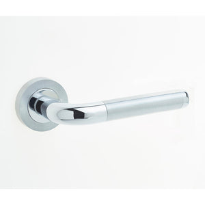 Frelan, Twin Door Handle on Rose Polished Chrome/Satin Chrome, Door Handles, Lever Handles On Round Rose