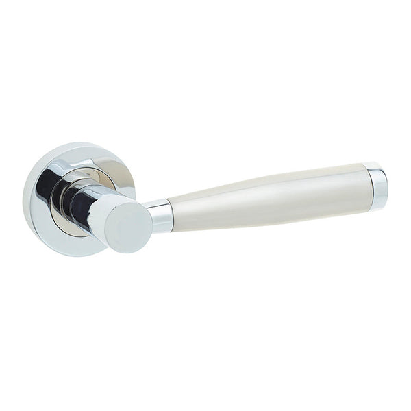 Frelan, Alexander Door Handle on Rose Polished Chrome/Satin Nickel, Door Handles, Lever Handles On Round Rose