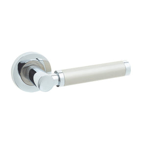 Frelan, Charlotte Door Handle on Rose Polished Chrome/Satin Nickel, Door Handles, Lever Handles On Round Rose