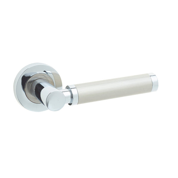 Frelan, Charlotte Door Handle on Rose Polished Chrome/Satin Nickel, Door Handles, Lever Handles On Round Rose