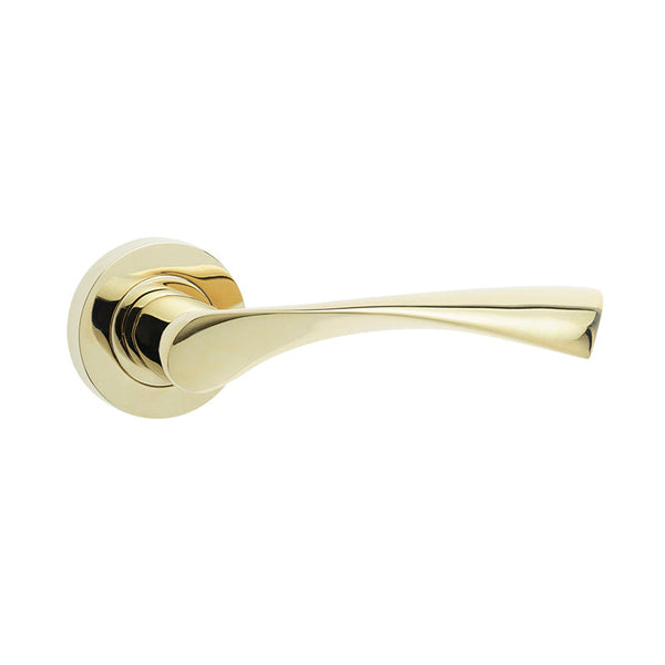 Frelan, Twirl Door Handle on Rose PVD Brass, Door Handles, Lever Handles On Round Rose