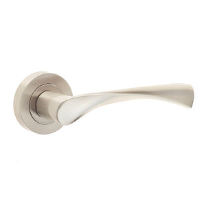 Frelan, Twirl Door Handle on Rose Satin Nickel, Door Handles, Lever Handles On Round Rose