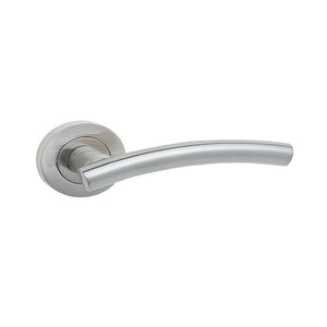 Frelan, Curve Door Handle on Rose Satin Nickel, Door Handles, Lever Handles On Round Rose