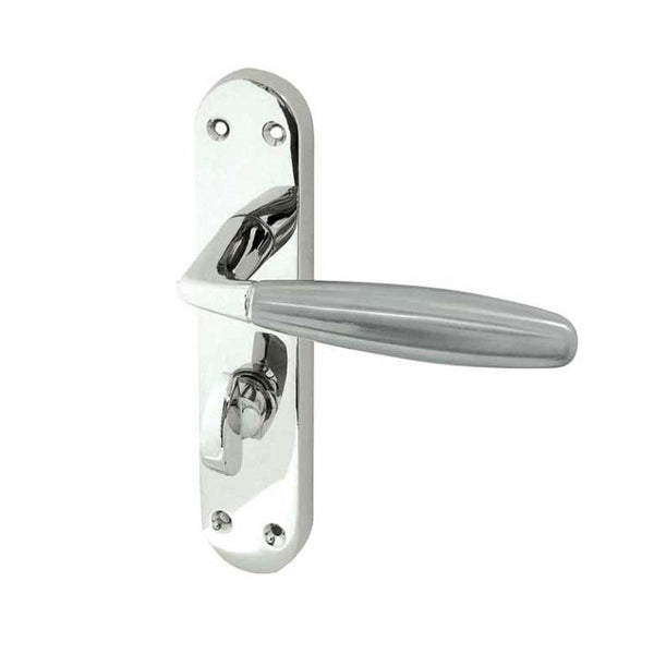 Frelan, Stylo Suite Door Handle on Bathroom Plate Polished Chrome/Satin Chrome, Door Handles, Lever Handles On Bathroom Backplate