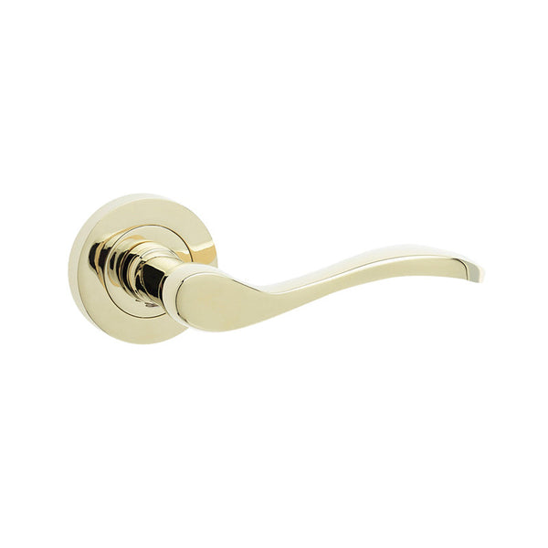 Frelan, Turin Door Handle on Rose PVD Brass, Door Handles, Lever Handles On Round Rose