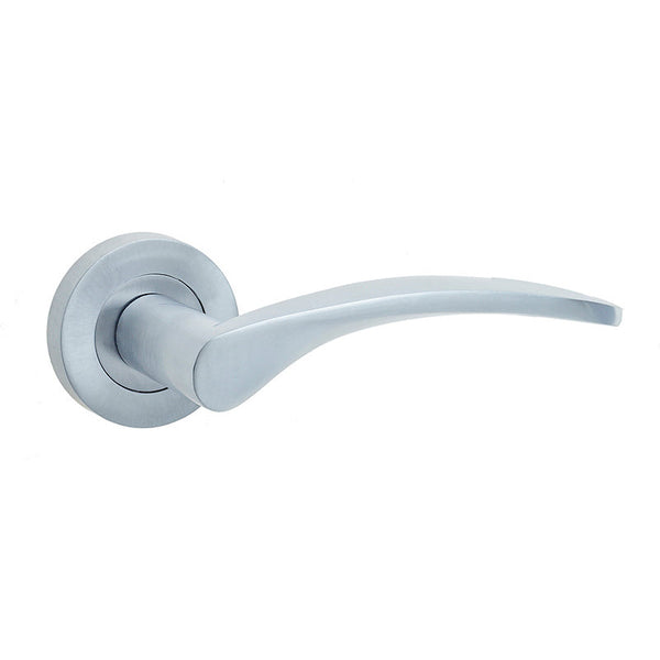 Frelan, Monaco Door Handle on Rose Satin Chrome, Door Handles, Lever Handles On Round Rose