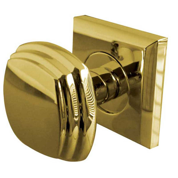 Piazza Mortice Door Knob Polished Brass on Square Rose