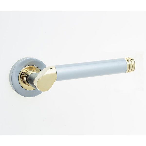 Frelan, Octavia Door Handle on Rose Polished Brass/Satin Chrome, Door Handles, Lever Handles On Round Rose