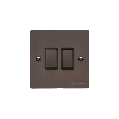 Stylist Bronze Flat Plate Range Switches & Sockets, L09 - 2 Gang Rocker Switch by Heritage Brass By M-Marcus