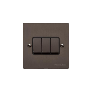 Stylist Bronze Flat Plate Range Switches & Sockets, L09 - 3 Gang Rocker Switch by Heritage Brass By M-Marcus