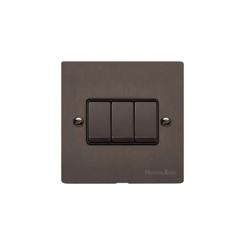 Stylist Bronze Flat Plate Range Switches & Sockets, L09 - 3 Gang Rocker Switch by Heritage Brass By M-Marcus