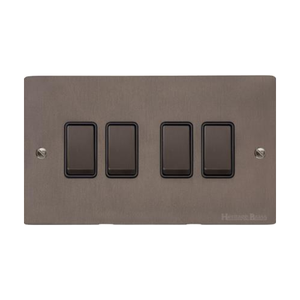 Stylist Bronze Flat Plate Range Switches & Sockets, L09 - 4 Gang Rocker Switch by Heritage Brass By M-Marcus