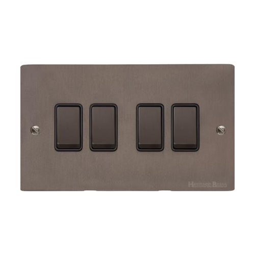 Stylist Bronze Flat Plate Range Switches & Sockets, L09 - 4 Gang Rocker Switch by Heritage Brass By M-Marcus