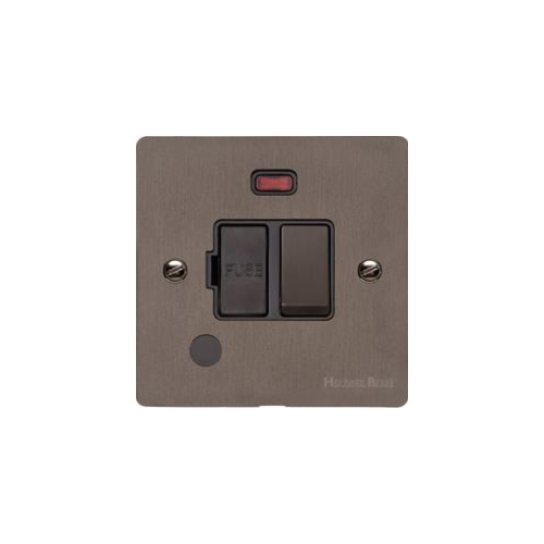 Stylist Bronze Flat Plate Range Switches & Sockets, L09 - Switched Spur with Neon + Cord (13 Amp) by Heritage Brass By M-Marcus