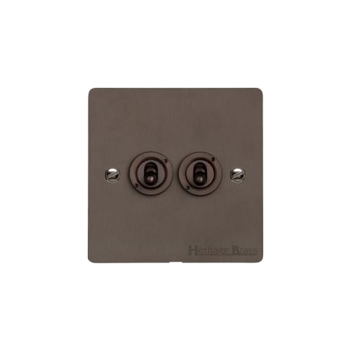 Stylist Bronze Flat Plate Range Switches & Sockets, L09 - 2 Gang Toggle Switch by Heritage Brass By M-Marcus