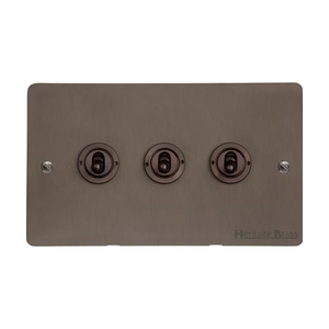 Stylist Bronze Flat Plate Range Switches & Sockets, L09 - 3 Gang Toggle Switch by Heritage Brass By M-Marcus