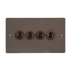 Stylist Bronze Flat Plate Range Switches & Sockets, L09 - 4 Gang Toggle Switch by Heritage Brass By M-Marcus