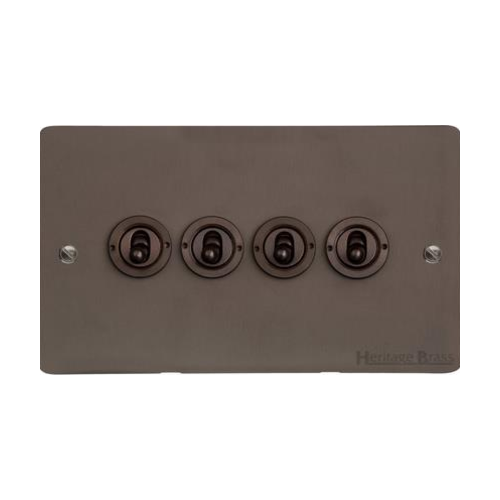 Stylist Bronze Flat Plate Range Switches & Sockets, L09 - 4 Gang Toggle Switch by Heritage Brass By M-Marcus