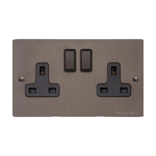 Stylist Bronze Flat Plate Range Switches & Sockets, L09 - Double Socket (13 Amp) by Heritage Brass By M-Marcus