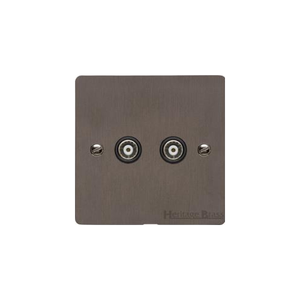 Stylist Bronze Flat Plate Range Switches & Sockets, L09 - 2 Gang TV Coaxial Socket by Heritage Brass By M-Marcus