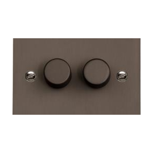 Stylist Bronze Flat Plate Range Switches & Sockets, L09 - 2 Gang Dimmer 400 watts (Compatible with halogen/ incandescent bulbs) by Heritage Brass By M-Marcus