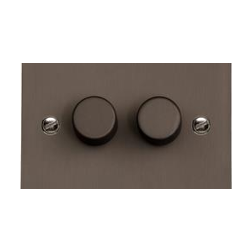 Stylist Bronze Flat Plate Range Switches & Sockets, L09 - 2 Gang Dimmer 400 watts (Compatible with halogen/ incandescent bulbs) by Heritage Brass By M-Marcus
