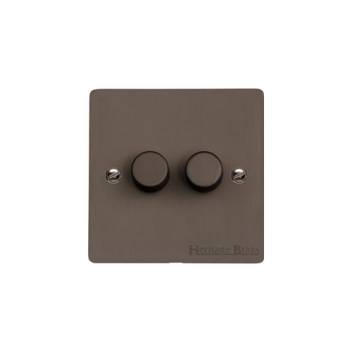 Stylist Bronze Flat Plate Range Switches & Sockets, L09 - 2 Gang Dimmer 400 watts (Compatible with halogen/ incandescent bulbs) by Heritage Brass By M-Marcus