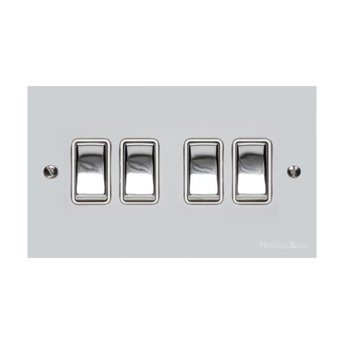 Richmond Elite Range Polished Chrome Switches & Sockets, LP2 - 4 Gang Rocker Switch by Heritage Brass By M-Marcus