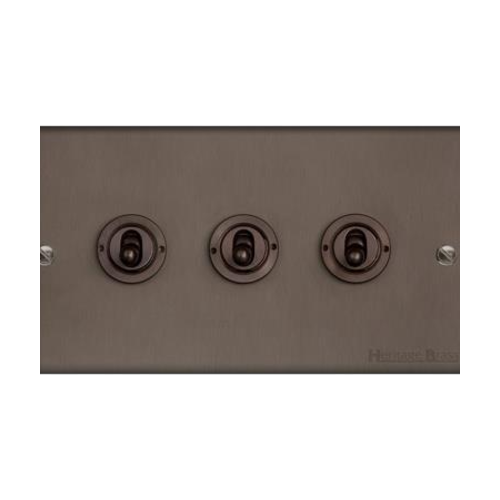 Richmond Elite Range Matt Bronze Switches & Sockets, LP9 - 3 Gang Toggle Switch by Heritage Brass By M-Marcus