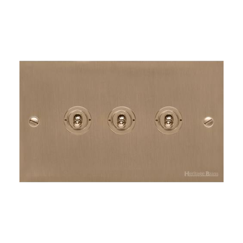 Richmond Elite Range Antique Brass Switches & Sockets, LP91 - 3 Gang Toggle Switch by Heritage Brass By M-Marcus