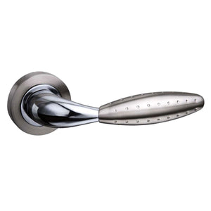 Mediterranean Oran Lever Door Handle on Round Rose - Satin Nickel/Polished Chrome - Default