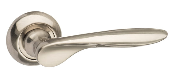 Mediterranean Malta Lever Door Handle on Round "C" Rose - Satin Nickel - Default