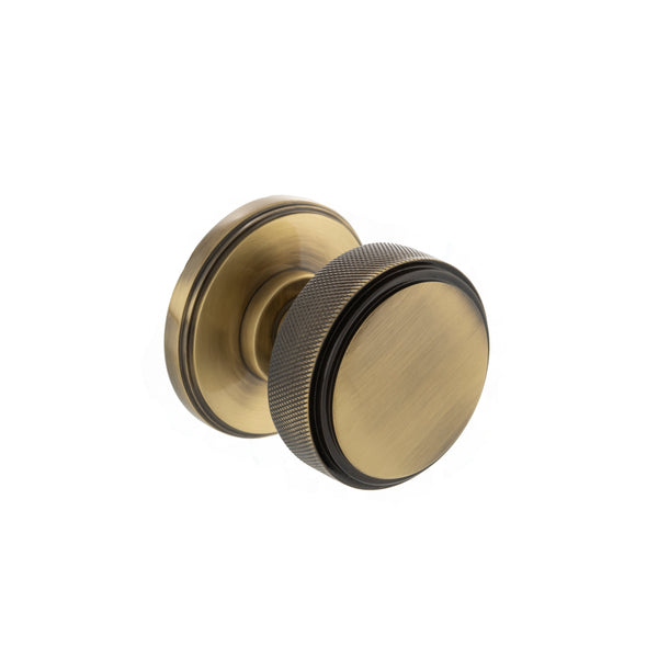 Millhouse Brass Harrison Solid Brass Knurled Mortice Door Knob on Concealed Fix Rose - Antique Brass - Default